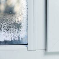 Double glazed pvc window with condensation on the pane
