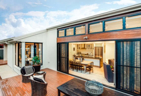 Shot of a home with wooden sliding doors