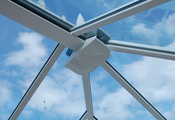 Looking up at the top of a conservatory